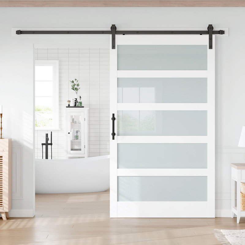 Porte de grange en bois manufacturé en verre avec trousse de quincaillerie d'installation, 1, 48 po x 96 po
