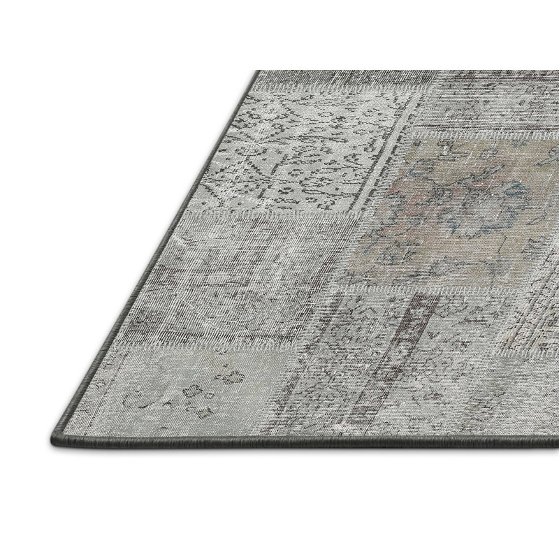Tapis contemporain gris / beige, Rectangle 7 pi x 9 pi