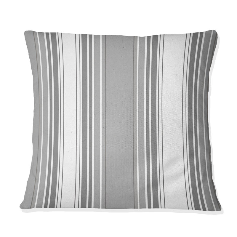 Coussin décoratif gris à rayures fines - moderne, H 16 po x l 16 po