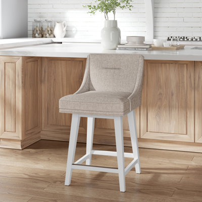 Tabouret pivotant à hauteur réglable en bois et rembourré Dorreen