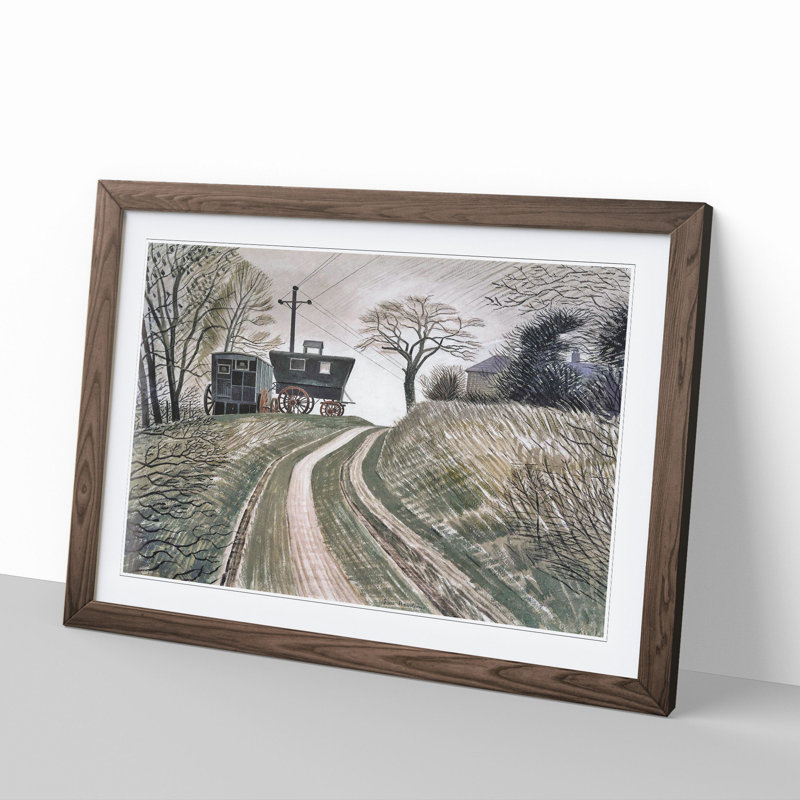 Cart on Hill by Eric Ravilious - Framed Print, 36cm H x 48cm W x 2cm D, Walnut Framed
