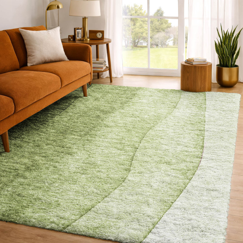 Tapis dégradé Premium à poils longs lavable à la machine ADS625, Olive, 8' x 10'