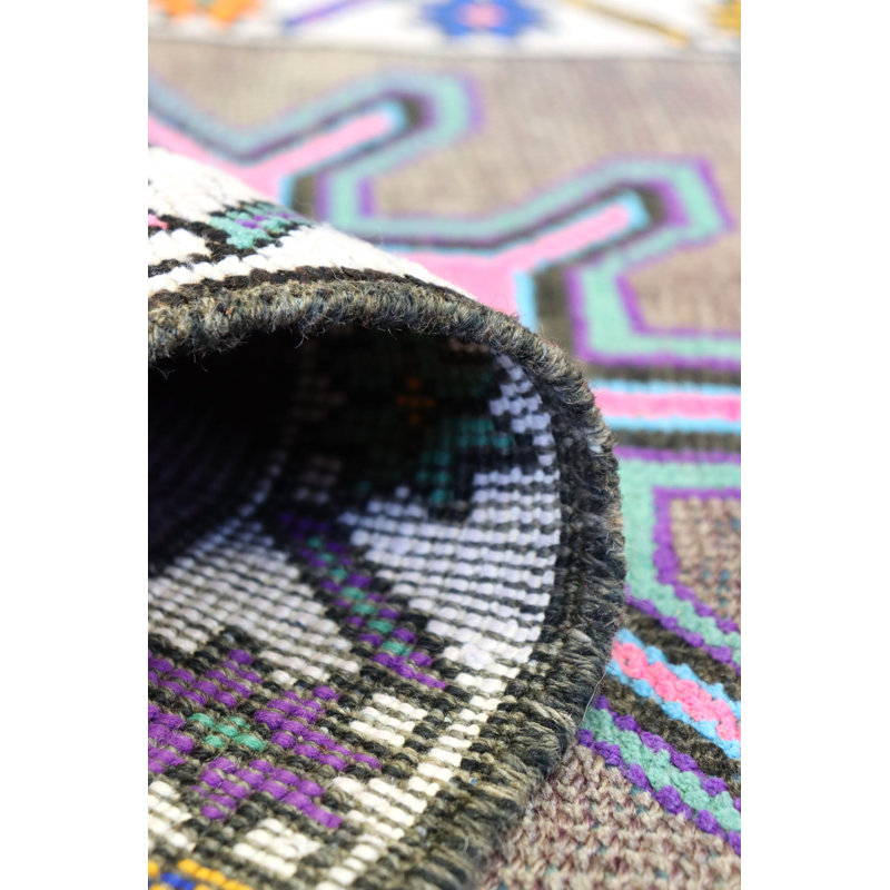 Tapis unique mauve / gris / rose des années 70 de 2 pi 7 po x 11 pi 9 po Herki