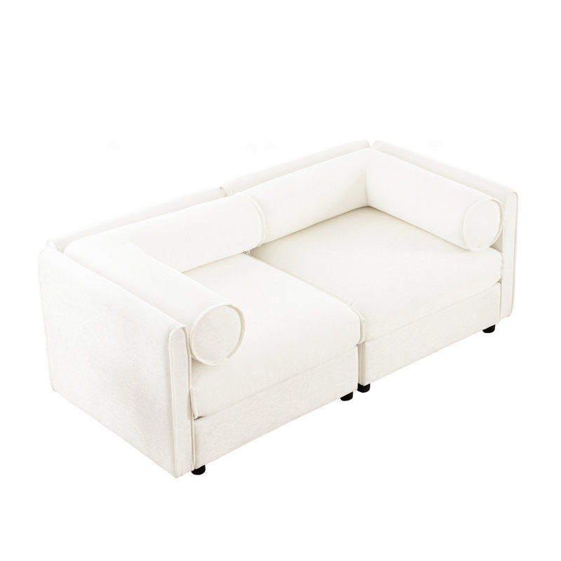 Élégant canapé 2 places en chenille avec siège de rangement, dossier cylindrique et accoudoirs, causeuse moderne en tissu avec espace de rangement caché