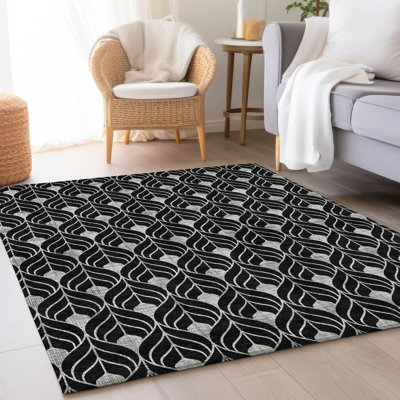 Tapis noir Prisco lavable à la machine de qualité supérieure
