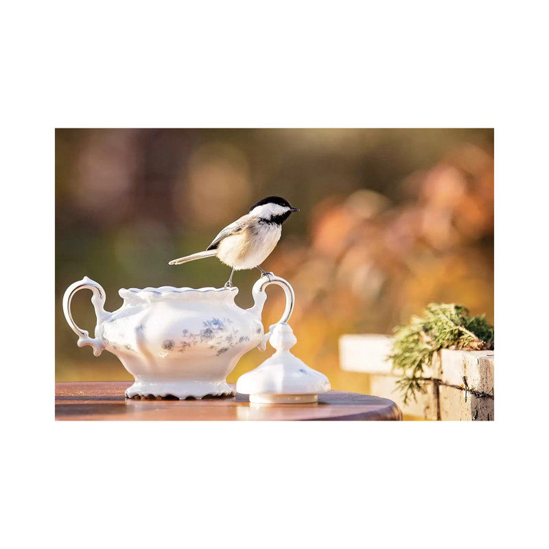 Chickadee Sugar Bowl by Karen Burke - Wrapped Canvas Print