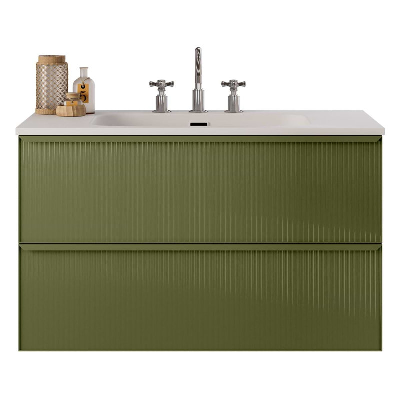 Astor 42" Single Vanity With Integrated White Solid Surfacetop, Olive Green, 36"