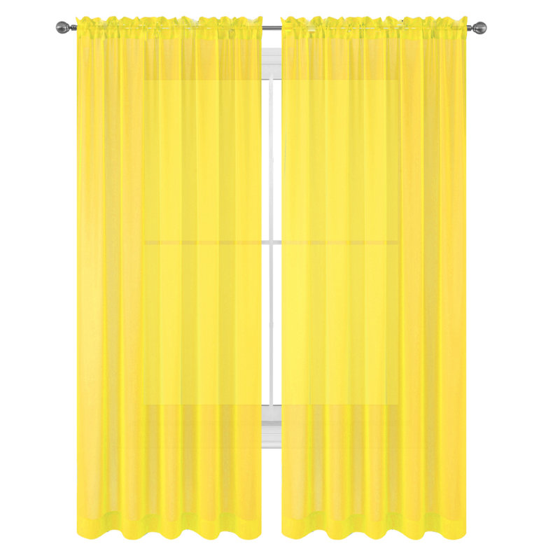 Godbey Sheer Curtain Pair, 57" W x 63" L, Yellow