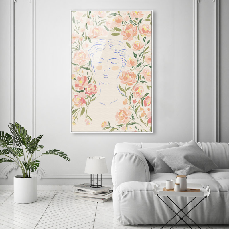 Artemis And Flowers Print by Oliver Gal, 16"H x 11"W, White Floater Frame