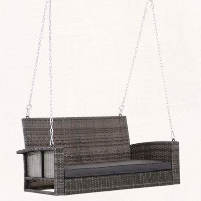 Banc pivotant suspendu en osier pour 2 personnes avec coussins, gris