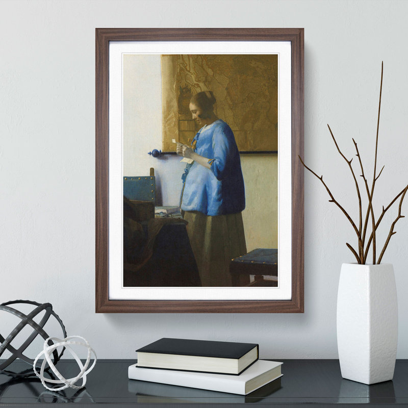 Woman Reading a Letter by Johannes Vermeer - Picture Frame Painting, Walnut Framed, 48cm H x 36cm W x 2cm D
