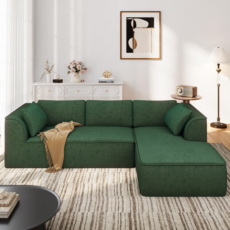 106" Boneless Deep Seat Modular Sofa With Lounge Chair & Memory Foam, Right Hand Facing, Gray Corduroy