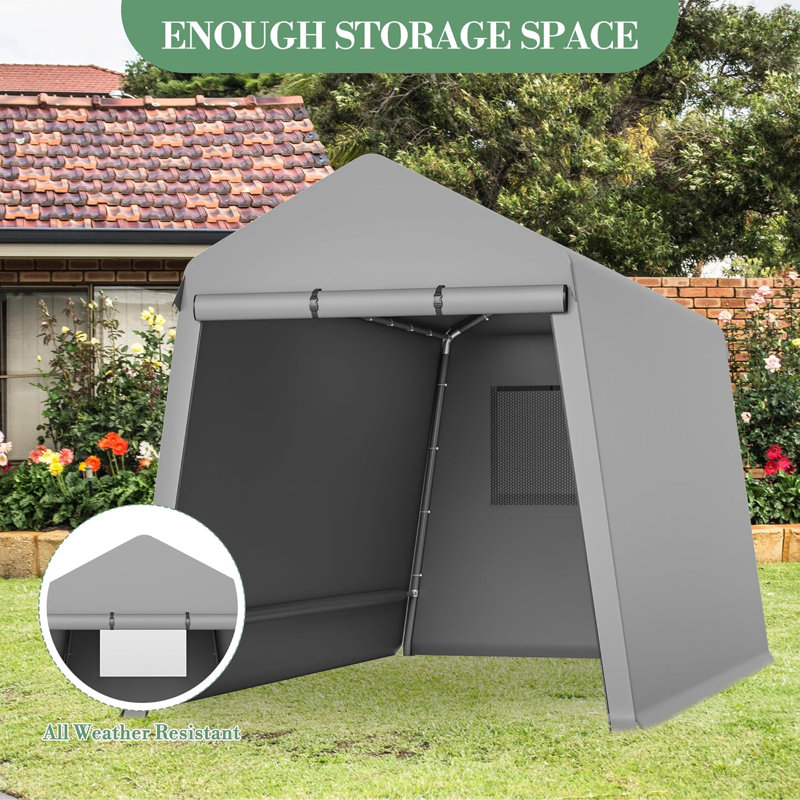 Remise de rangement portative pour l'extérieur, structure en acier robuste avec portes à enroulement et ventilation, 6 x 8 pi, garage et jardin pour motos, VTT et outils, gris