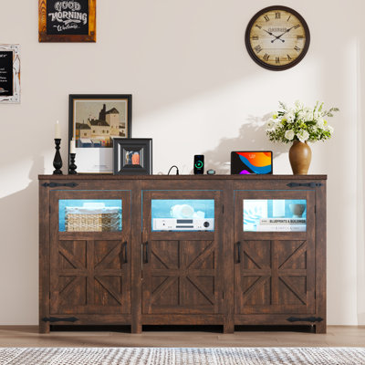 LED Farmhouse TV Stand For Tvs Up To 85" With Power Outlets And Adjustable Shelves