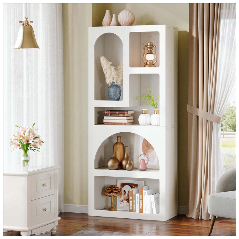 Bibliothèque à 5 tablettes arquées géométriques blanches