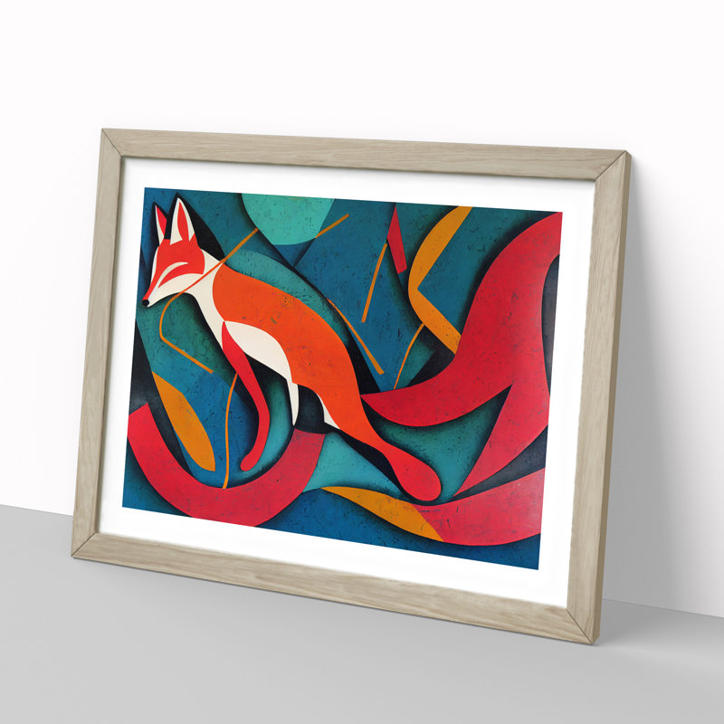 Cracking Abstract Fox - Single Picture Frame Print, Oak, 34cm H x 46cm W x 2cm D