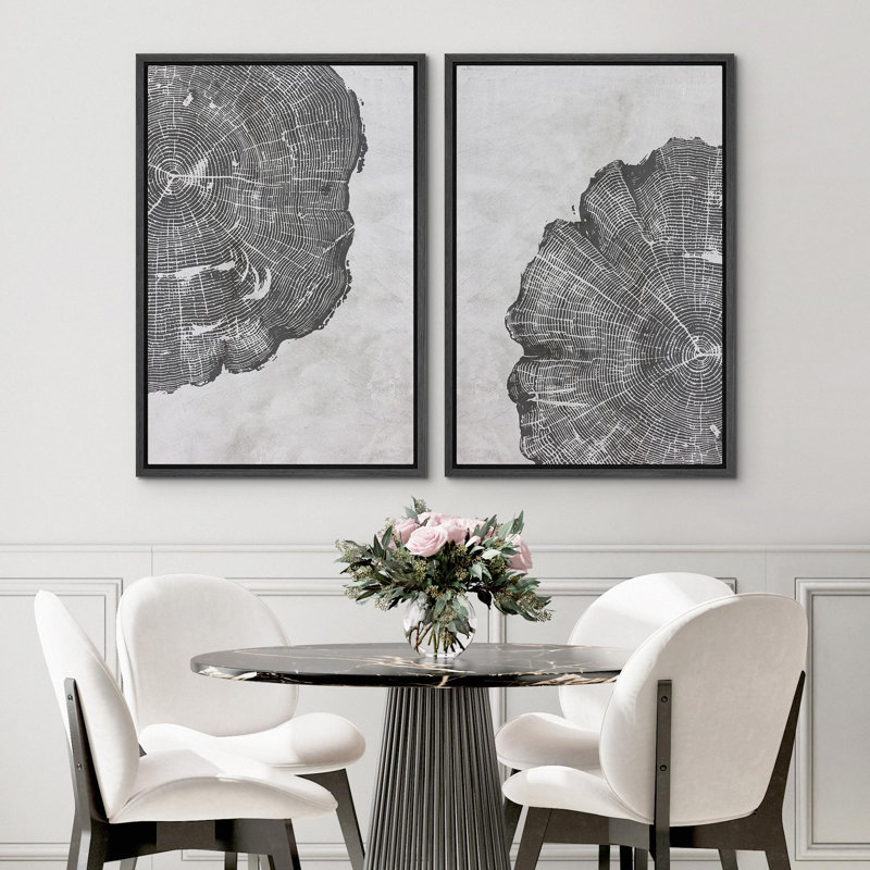 Motif d'anneau d'arbre rustique, illustrations, art moderne, décor contemporain, Cadre noir, H 36 po x l 24 po
