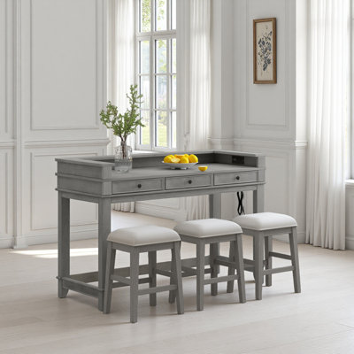 4-Piece Dining Table Set For 3, Retro Kitchen Table And Chairs Set With 3 Storage Drawers