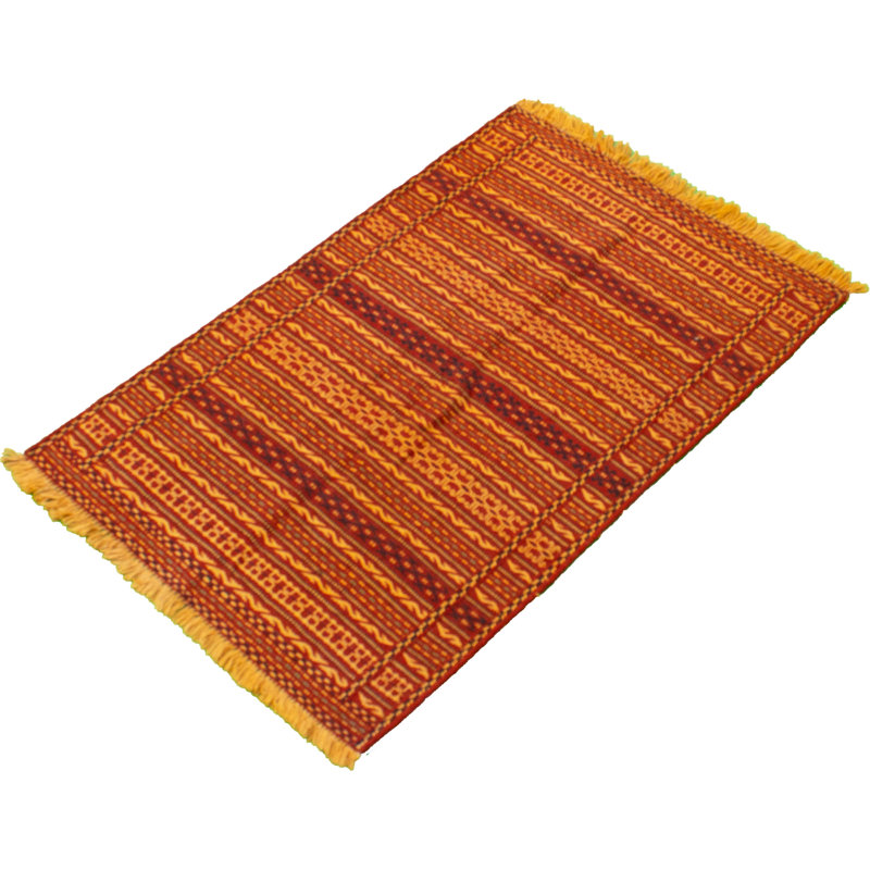 Tapis rouge / jaune en laine fait à la main