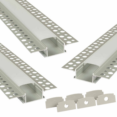 3.3Ft Drywall Aluminum LED Channel 3-Pack, Straight Profile, 1-1/8" (Nominal) Channel Width, End Caps And 1 Frosted Lens Included
