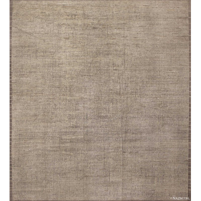 Tapis contemporain contemporain de couleur neutre à motif de poils de laine de conception unique One-of-a-Kind