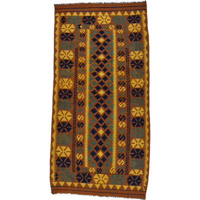 Tapis de zone en laine brun/jaune/noir 3 pi 5 po x 6 pi 8 po one-of-kind à la main noué la Doorfield