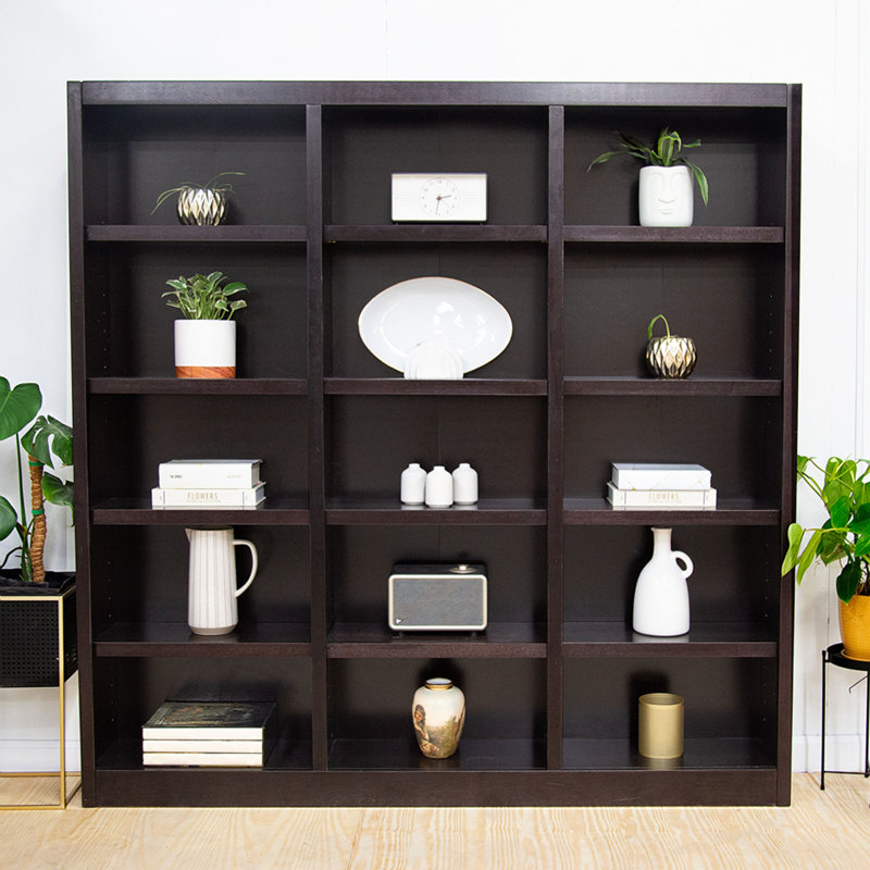 Flannagan 72" H Wood Triple Wide Bookcase with 15 Shelves, Espresso