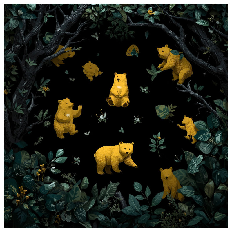 Coussins décoratifs à double face Yellow Bears In Forest, 26 x 26 pouces