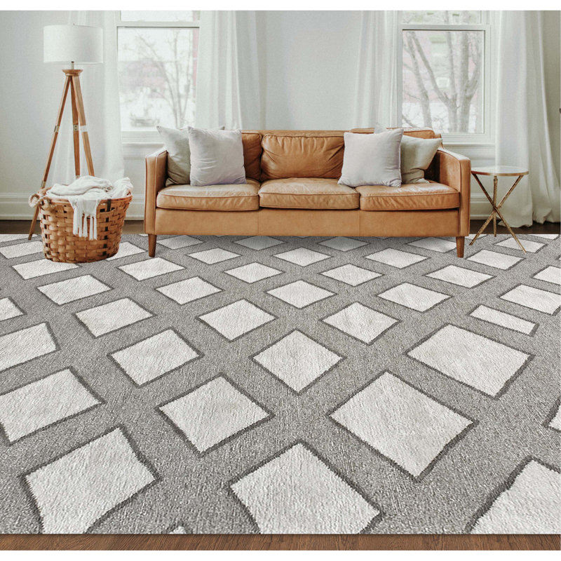 Linen Geometric Area Rug, Rectangle 4' x 6'