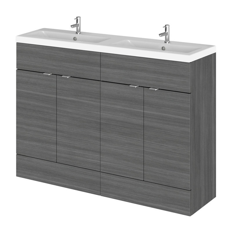 Fusion Double Bathroom Vanity with Integrated Vitreous China Basin, Anthracite Woodgrain