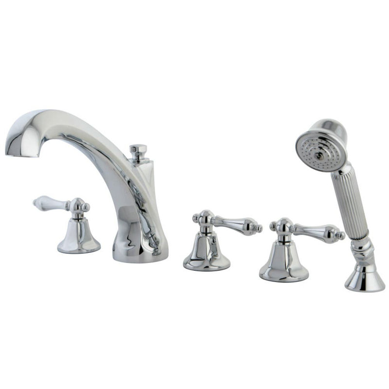 Kingston Brass Metropolitan Three-Handle 5-Hole Deck Mount Roman Tub Faucet with Hand Shower