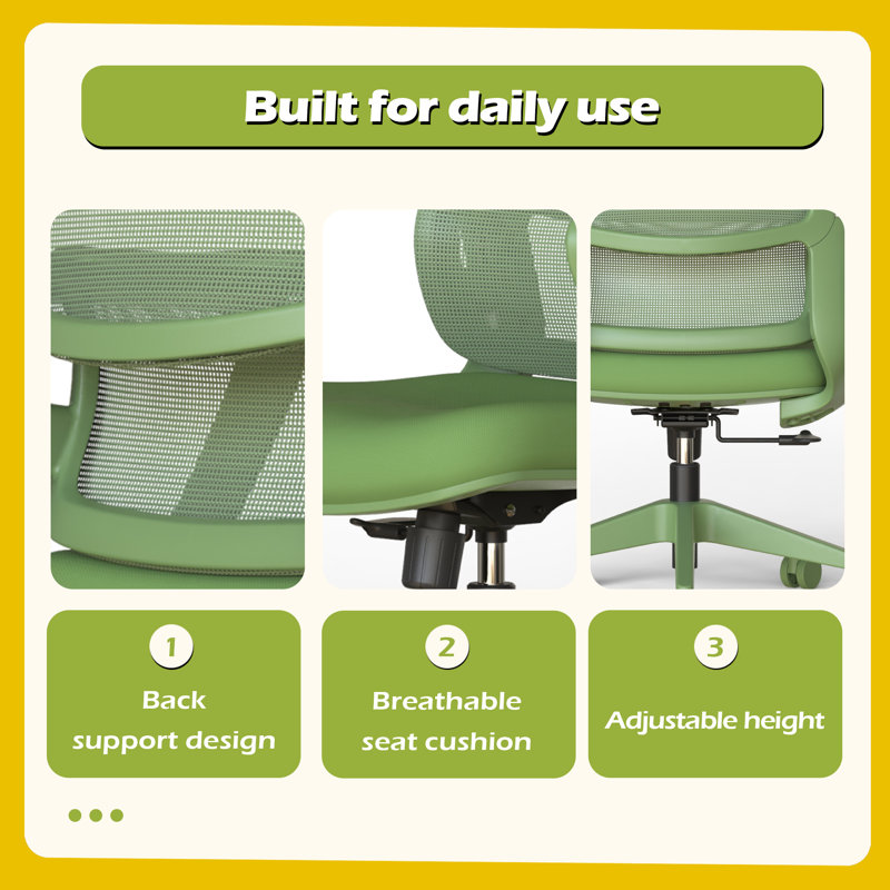 Fauteuil de bureau ergonomique 350LBS, Vert, Vert