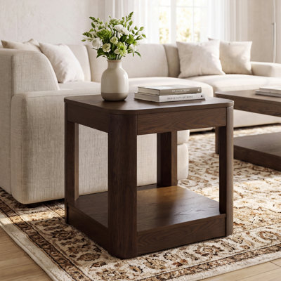 Table de bout carrée avec rangement à deux niveaux, table d'appoint moderne pour salon / chambre d'amis / chambre à coucher