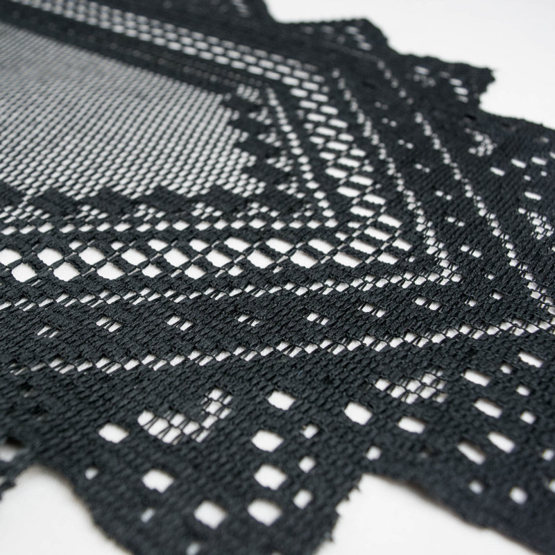 Mapleville Solid Color Lace Table Runner, Black, 72" L x 14" W
