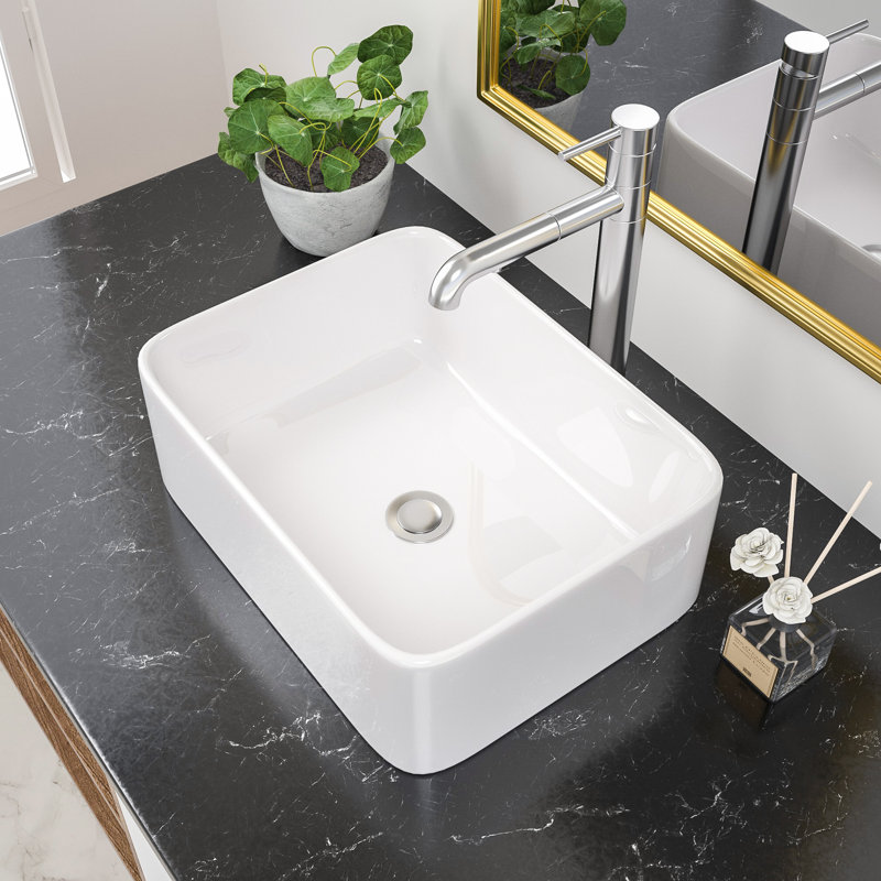 16"x12" White Ceramic Rectangular Bathroom Sink