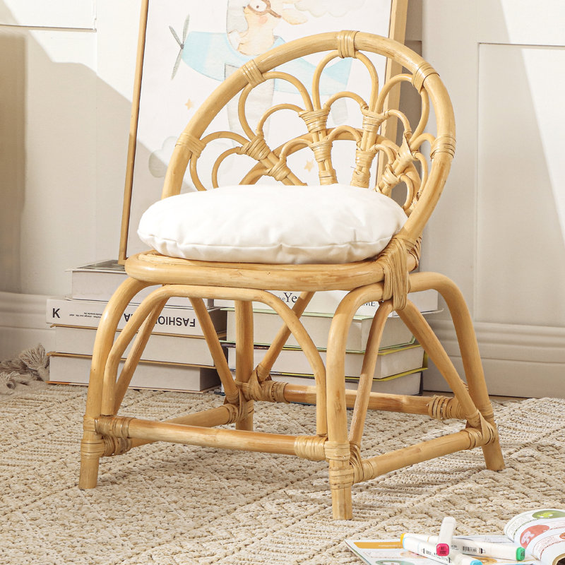 Fauteuil d'enfant en rotin avec dossier et coussin amovible pour enfants de 2 à 6 ans, naturel