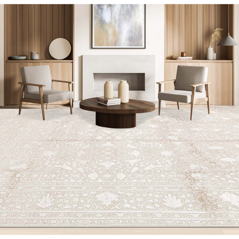 Tapis crème et crème noué à la main de haute qualité