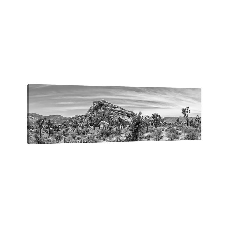 Monzogranite Formation - Monochrome Joshua Tree National Park by Melanie Viola - Wrapped Canvas Panoramic Print
