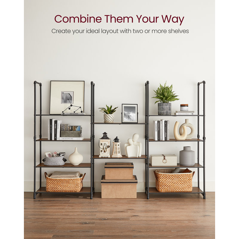 Aliha 129.5cm H Metal Standard Bookcase, Brown/Black, (5 Shelves) 129.5cm H x 62cm W x 31cm D