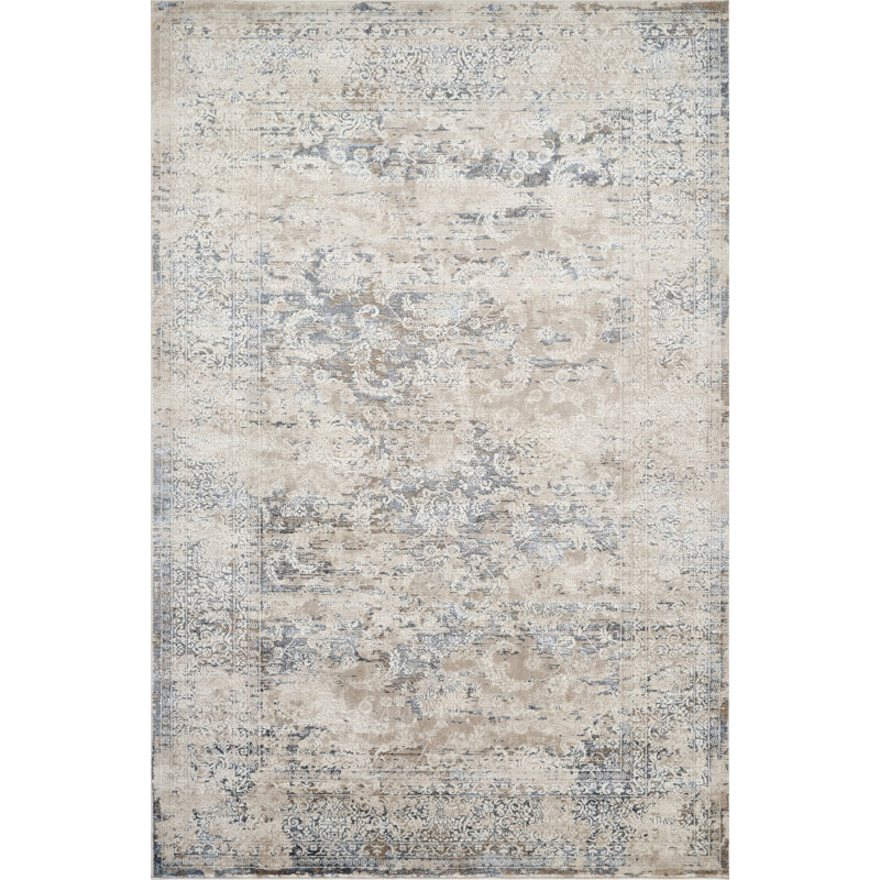 Curran Collection Blue/Cream Oriental Traditional Area Rug, Rectangle 5'3" x 7'6"
