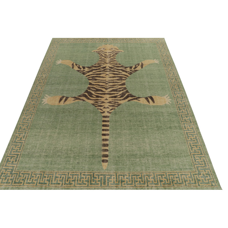 Distressed Homage Hand Knotted Wool Animal Print Area Rug, Runner 3' x 8'