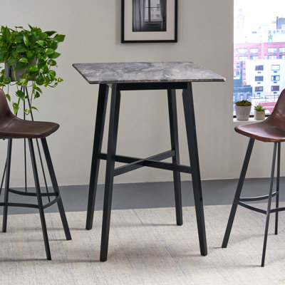Table de salle à manger à hauteur de bar moderne 42 po, pieds en bois d'hévéa et plateau en stratifié, finition marbre Paladina, noir