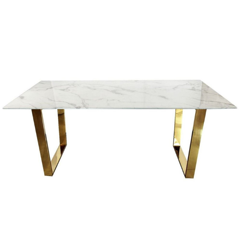 Victoria Faux Marble Dining Table, Gold, 63" L x 36" W