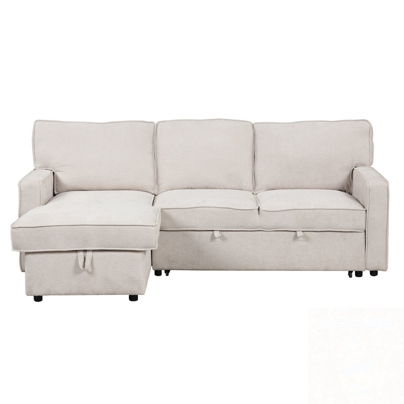Canapé modulaire en L avec port USB, 2 porte-gobelets, Mélange de polyester beige