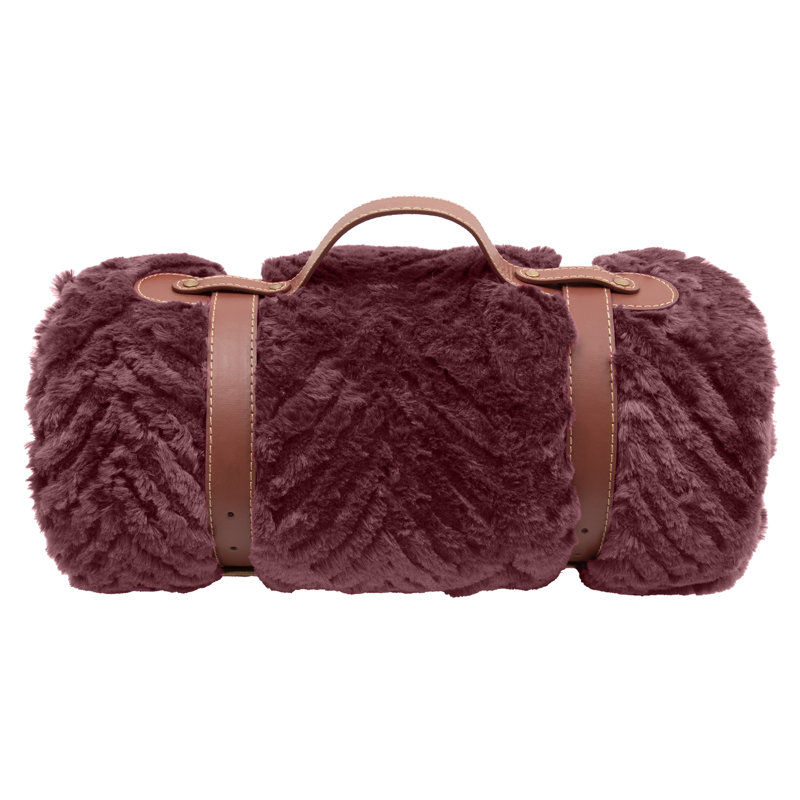 Plaid en fausse fourrure à chevrons de luxe, rouge port, 122 x 152 cm - Couverture en maille texturée ultra douce et confortable pour canapé, sofa ou lit