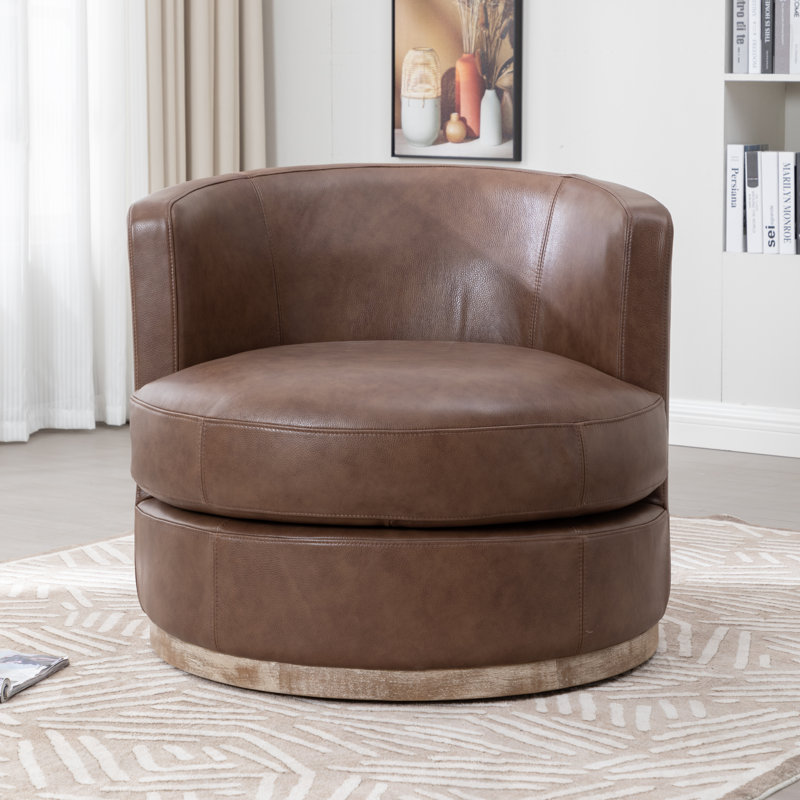 Arabella Genuine Leather Swivel Barrel Chair , Cocoa Genuine Leather