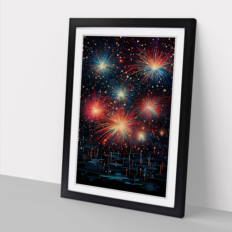Fireworks Geometric - Single Picture Frame Print on Wood, Black, 64cm H x 46cm W x 2cm D