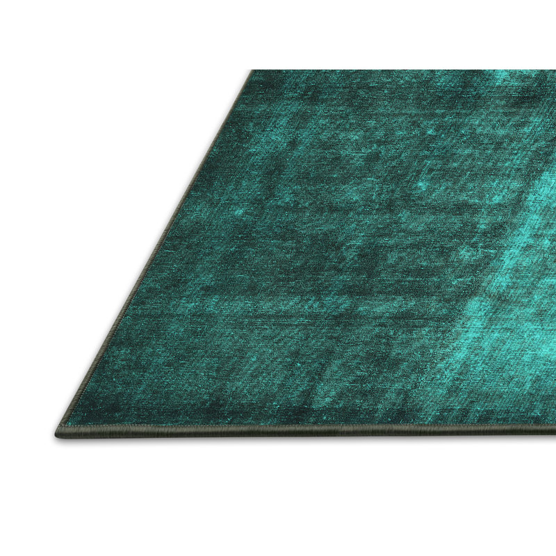 Tapis abstrait bleu / vert tissé à la machine, Rectangle 5 pi x 8 pi