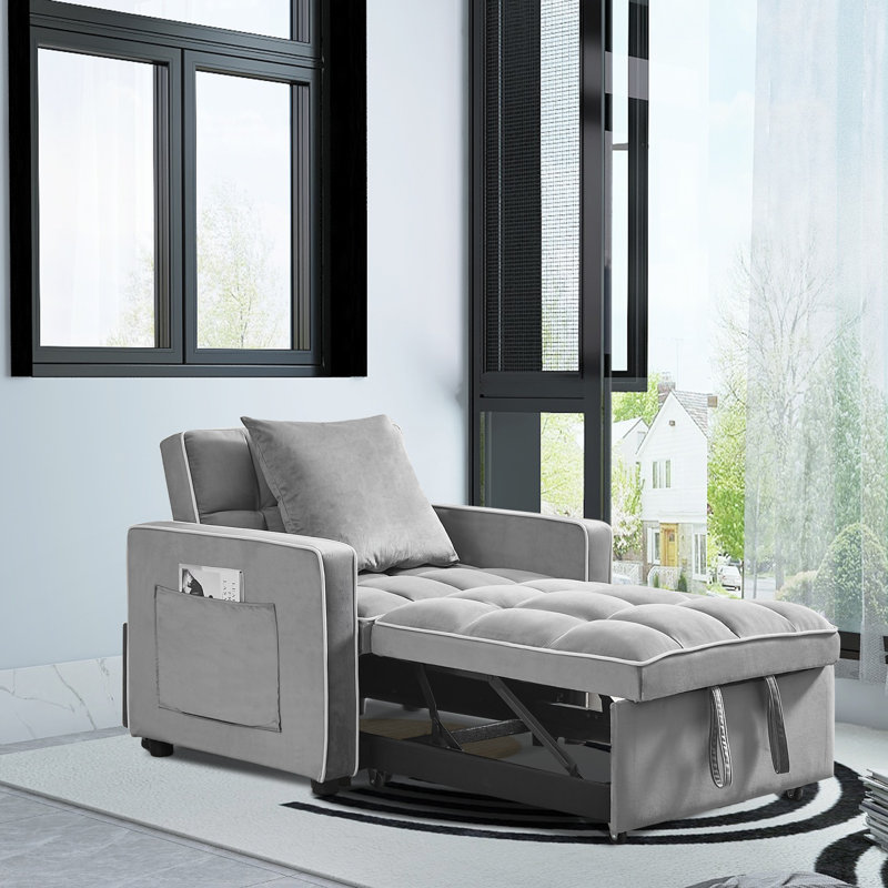 Myleigh 36.61'' Velvet Futon Chair, Grey Velvet