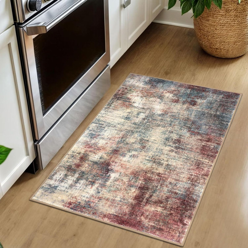 Machine Washable Rugs Abstract Non Slip Area Rugs for Living Room Bedroom, Red/Gray/Beige, Rectangle 2' x 3'